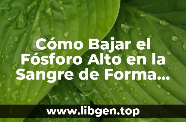 Cómo Bajar el Fósforo Alto en la Sangre de Forma Natural y Segura