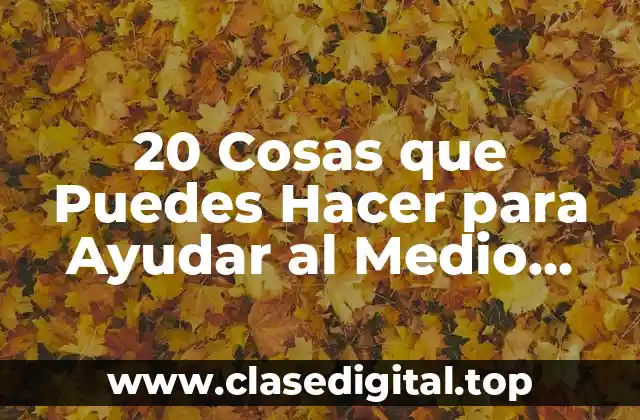 20 Cosas que Puedes Hacer para Ayudar al Medio Ambiente