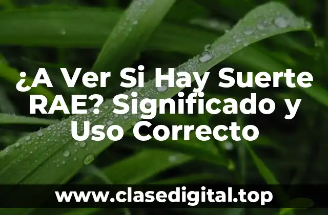 ¿A Ver Si Hay Suerte RAE? Significado y Uso Correcto