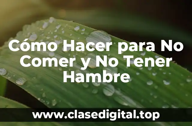 Cómo Hacer para No Comer y No Tener Hambre