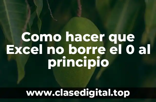 Como hacer que Excel no borre el 0 al principio
