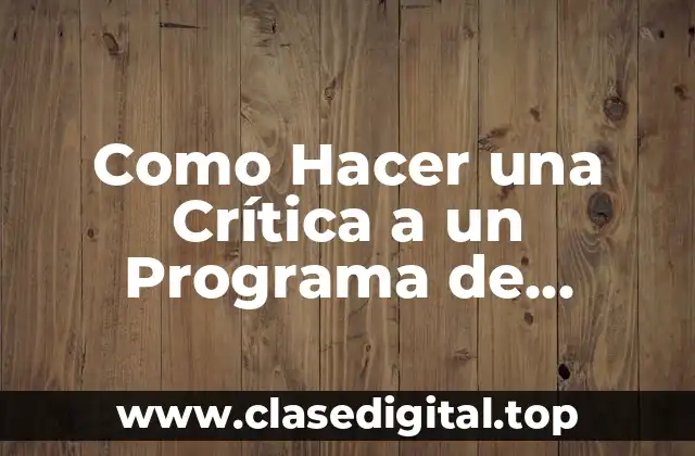 Definición y Propósito de una Crítica a un Programa de Estudios