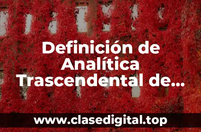 Definición de Analítica Trascendental de Imanuel Kant