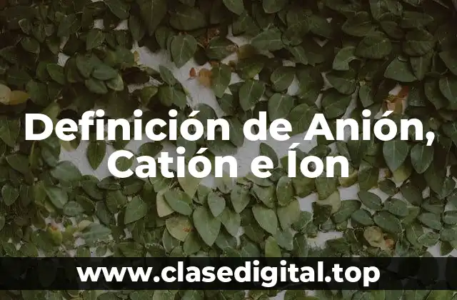 Definición de Anión, Catión e Íon