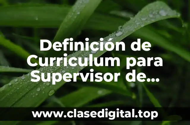 Definición de Curriculum para Supervisor de Almacen