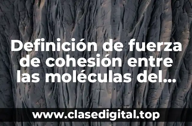 Definición de fuerza de cohesión entre las moléculas del agua