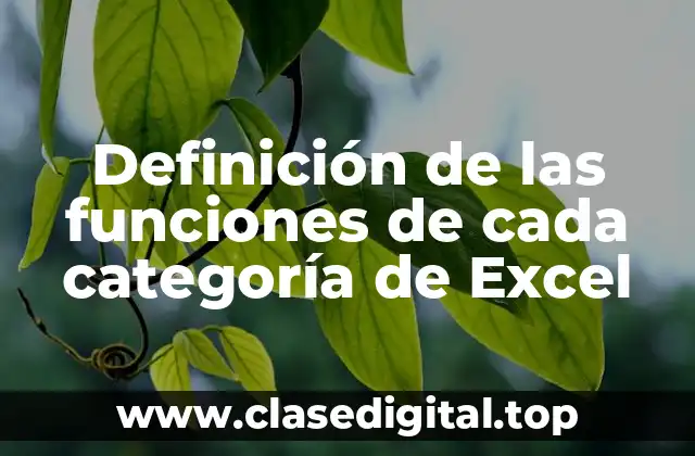 Definición de las funciones de cada categoría de Excel