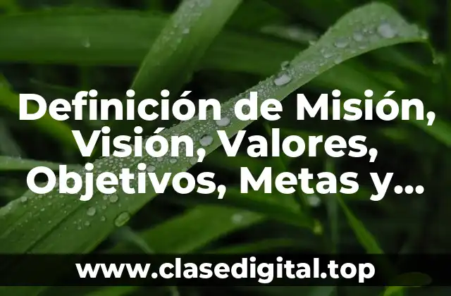 Definición de Misión, Visión, Valores, Objetivos, Metas y Estrategias