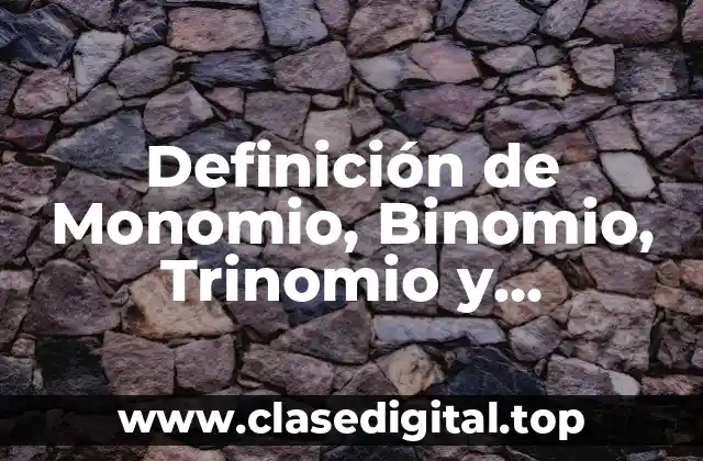 Definición de Monomio, Binomio, Trinomio y Polinomio