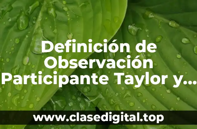 Definición de Observación Participante Taylor y Bogdan