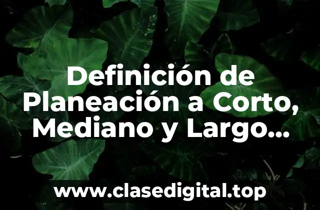 Definición de Planeación a Corto, Mediano y Largo Plazo