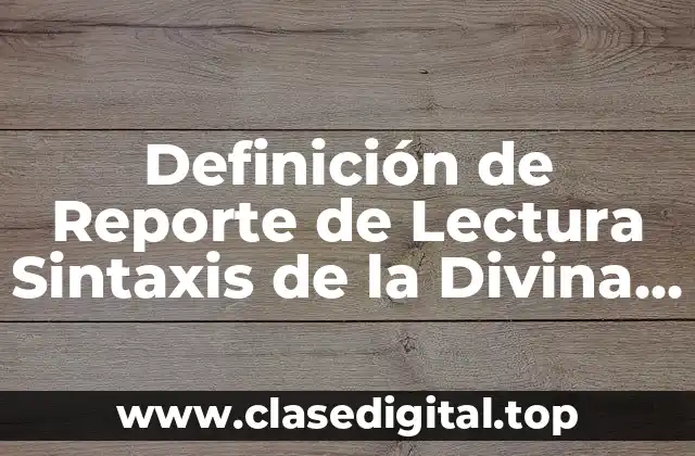 Definición de Reporte de Lectura Sintaxis de la Divina Comedia