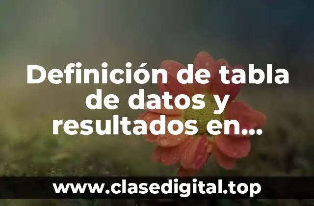 Definición técnica de tabla de datos y resultados en química