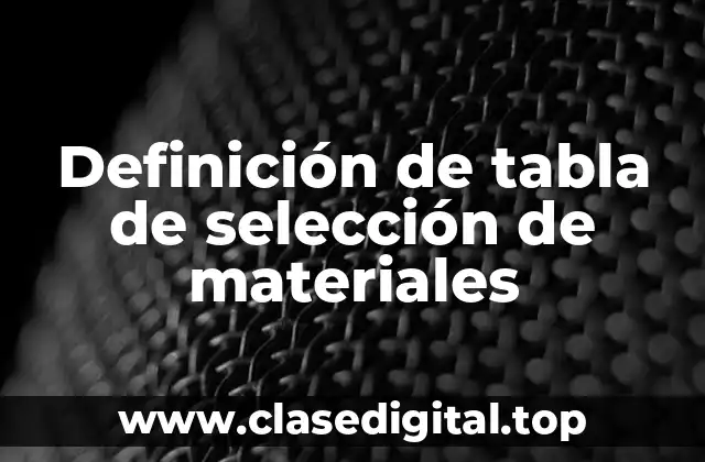 Definición de tabla de selección de materiales
