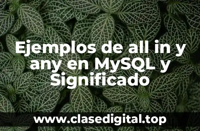 Ejemplos de all in y any en MySQL y Significado