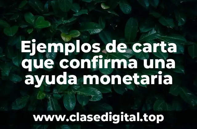 Ejemplos de carta que confirma una ayuda monetaria