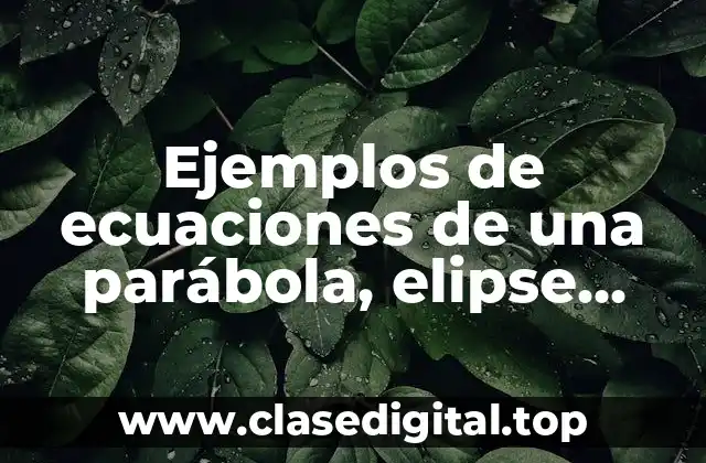 Ejemplos de ecuaciones de una parábola, elipse, circunferencia y recta