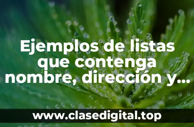 Ejemplos de listas que contenga nombre, dirección y teléfono