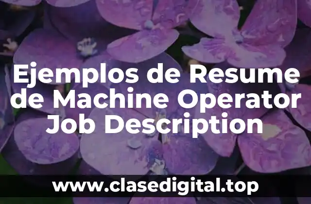 Ejemplos de Resume de Machine Operator Job Description