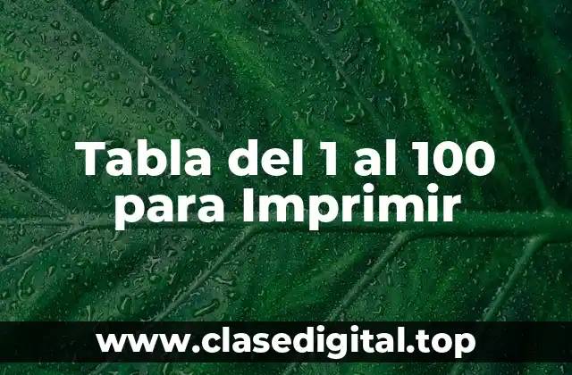 Tabla del 1 al 100 para Imprimir