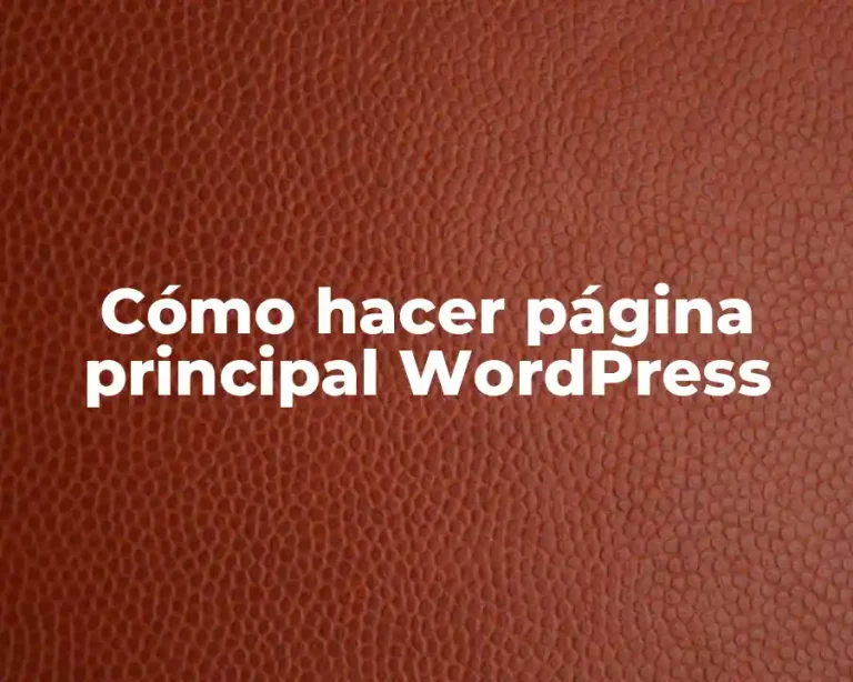 Cómo hacer página principal WordPress