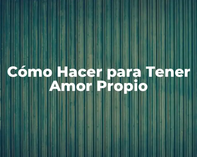 Cómo Hacer para Tener Amor Propio
