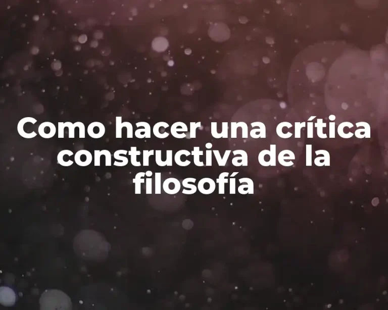 Como hacer una crítica constructiva de la filosofía