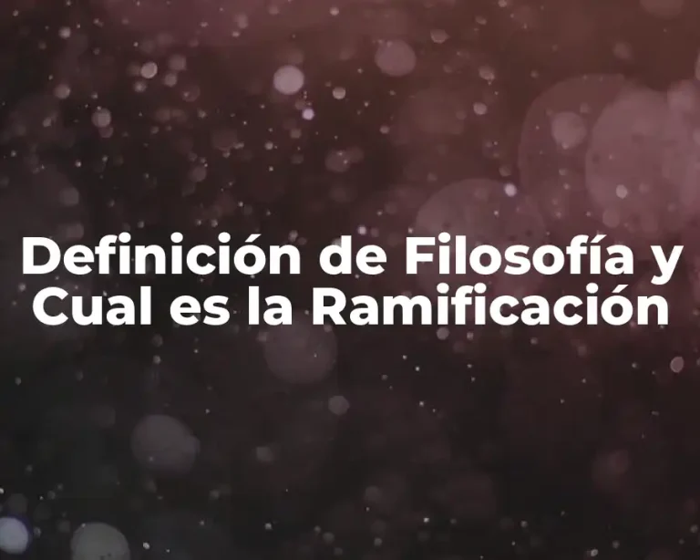 Definición de Filosofía y Cual es la Ramificación