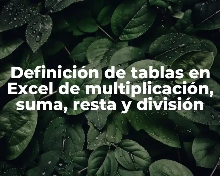 Definición de tablas en Excel de multiplicación, suma, resta y división